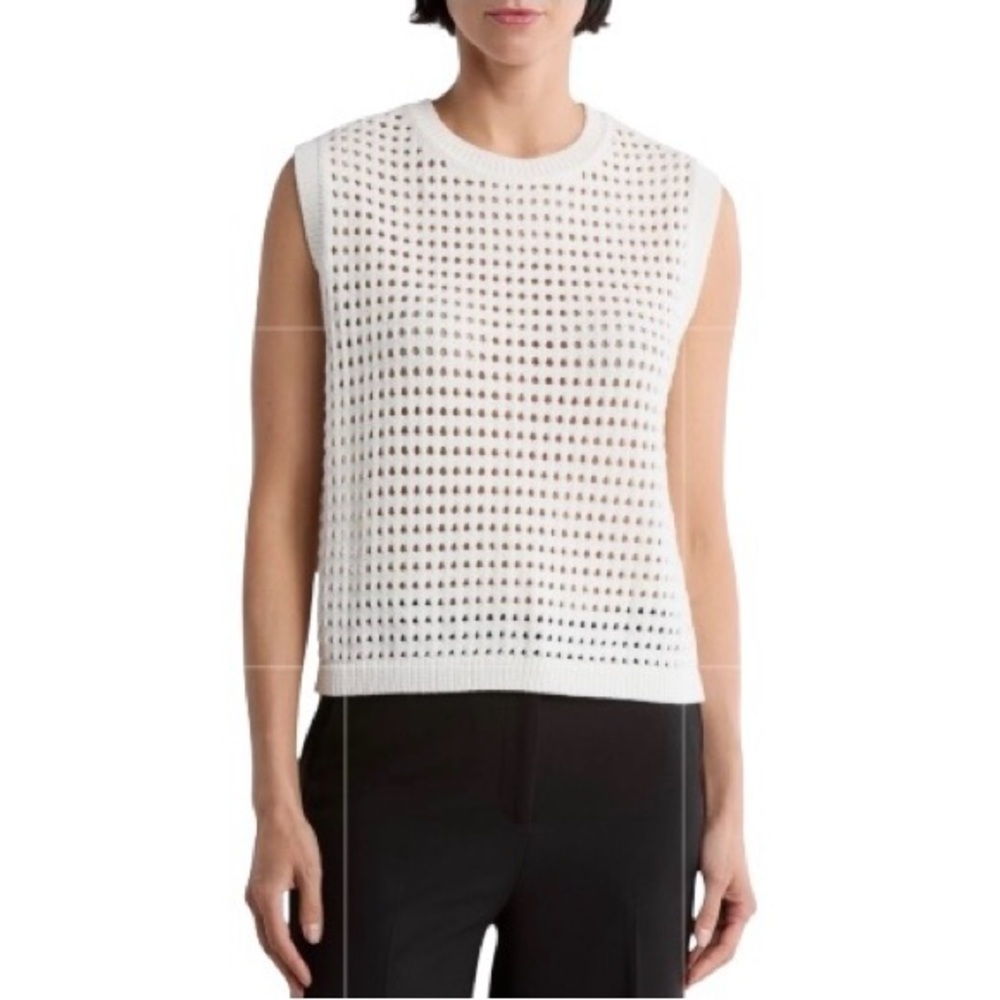 DKNY Sleeveless Open Stitch Sweater Mesh Tank Top White NWT XL